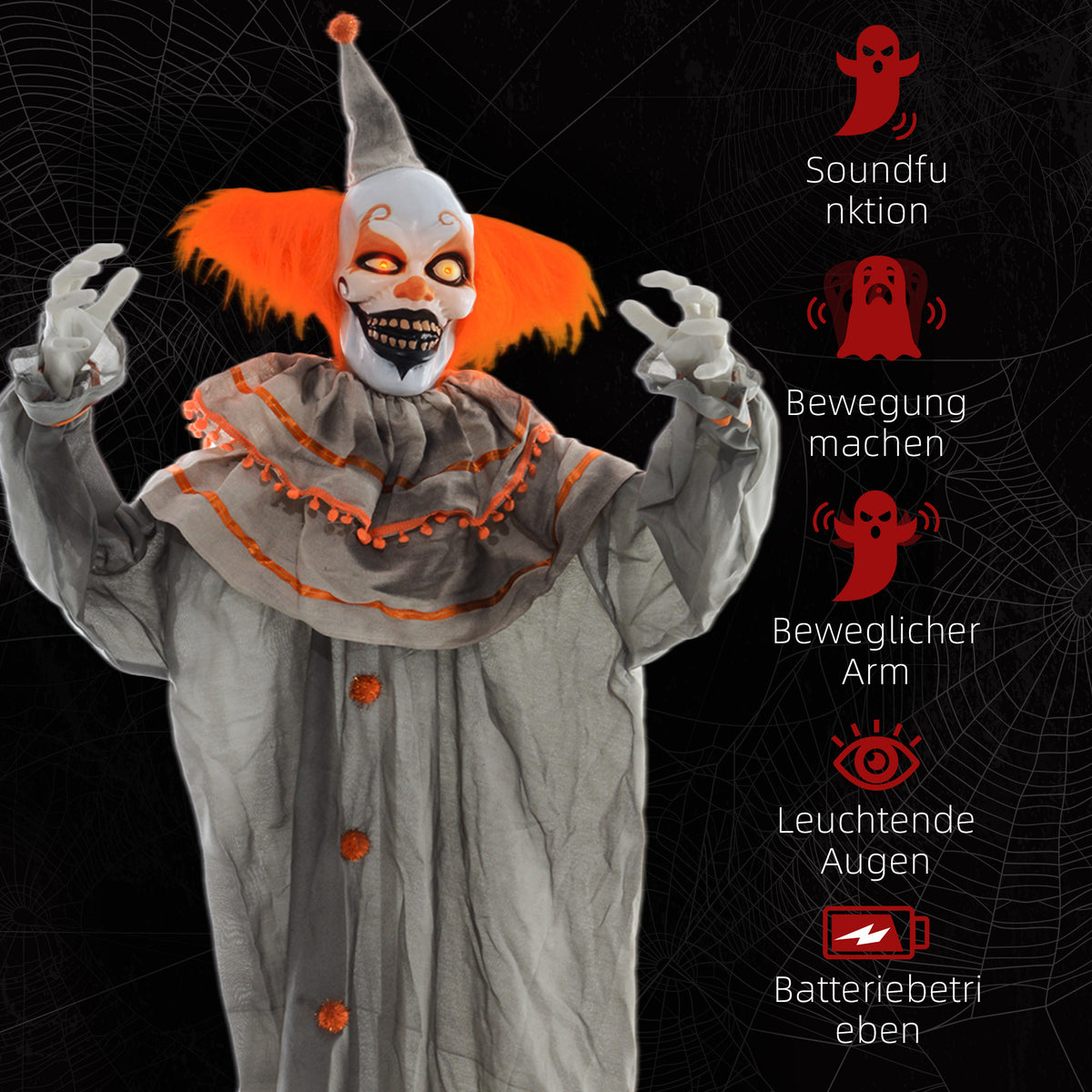 Animierte Halloween-Clowndekoration mit Soundeffekten