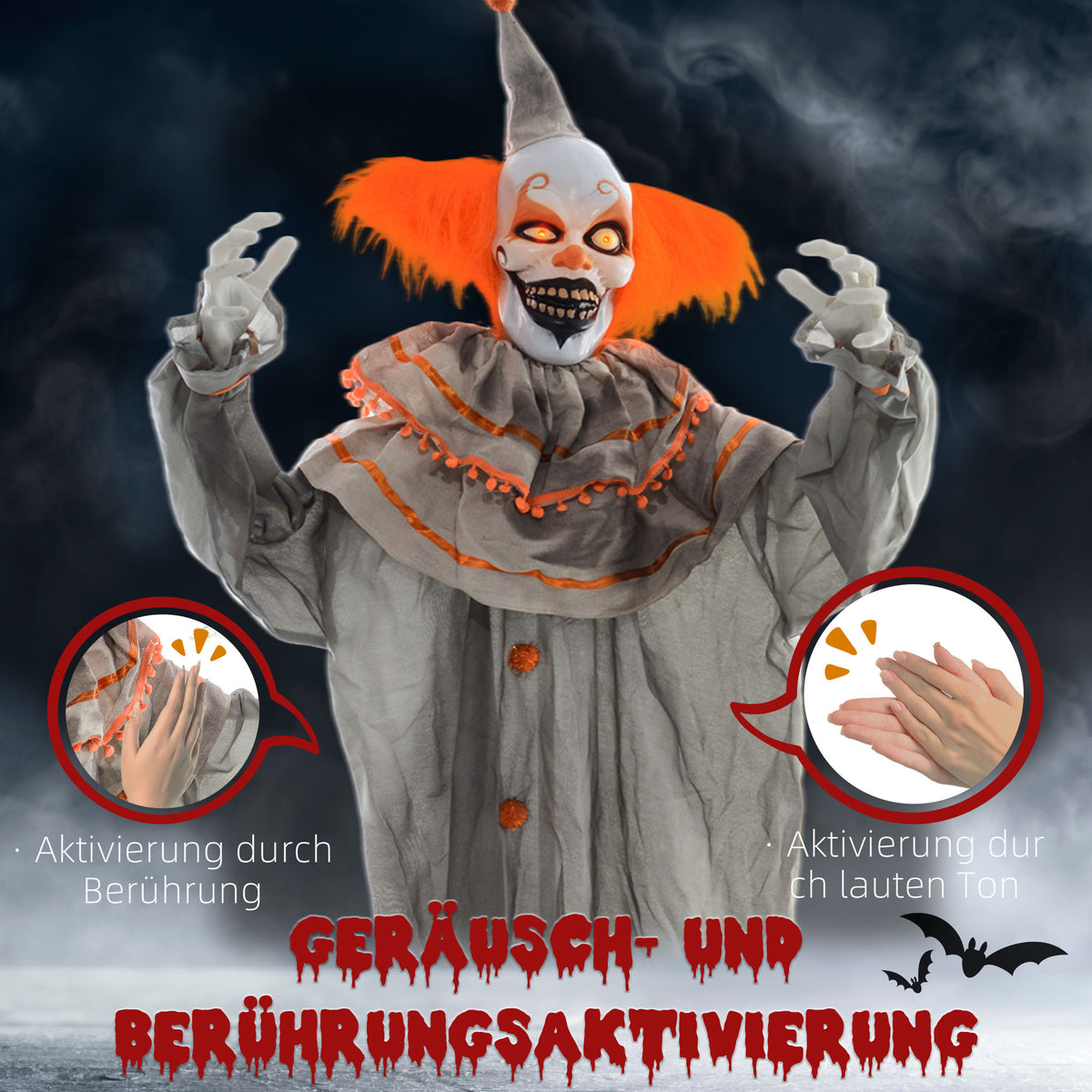 Animierte Halloween-Clowndekoration mit Soundeffekten