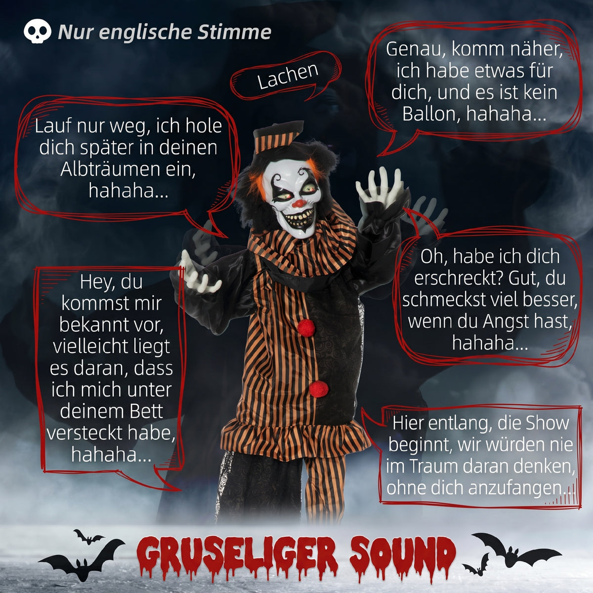 Animierte Halloween-Clowndekoration mit Soundeffekten