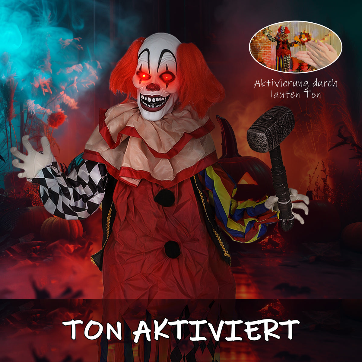 Animierte Halloween-Clowndekoration mit Soundeffekten