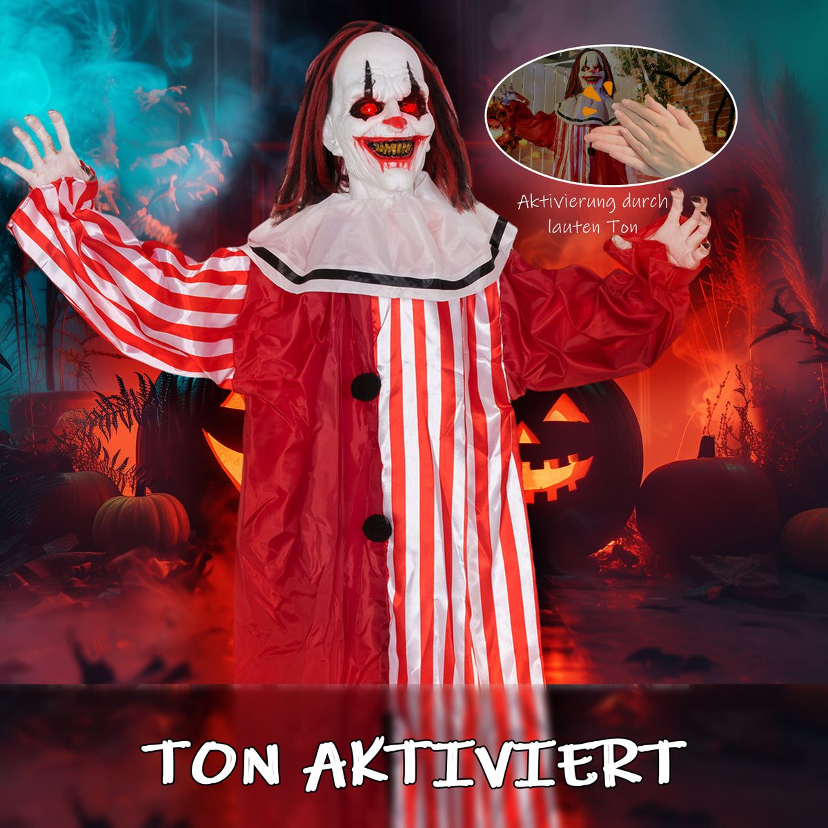 Animierte Halloween-Clowndekoration mit Soundeffekten