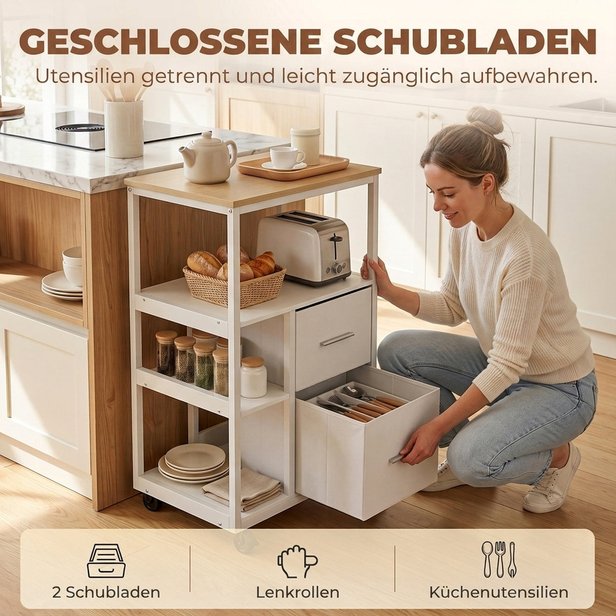 Küchenwagen mit 2 Schubladen und Rollen
