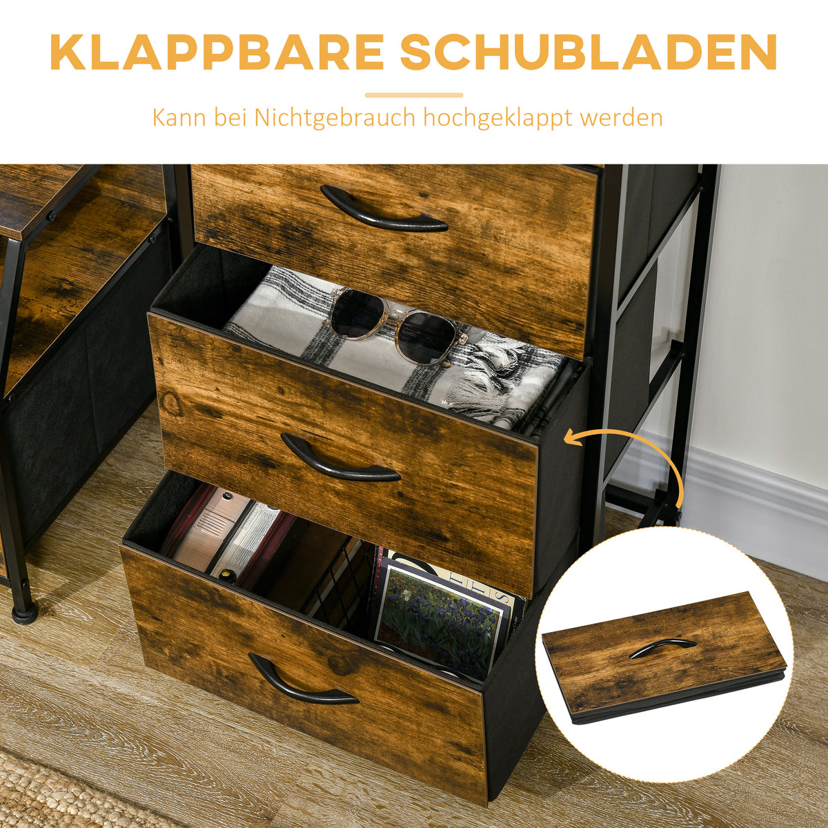 Aufbewahrungsschrank mit 3 Stoffschubladen und 2 Ablagen
