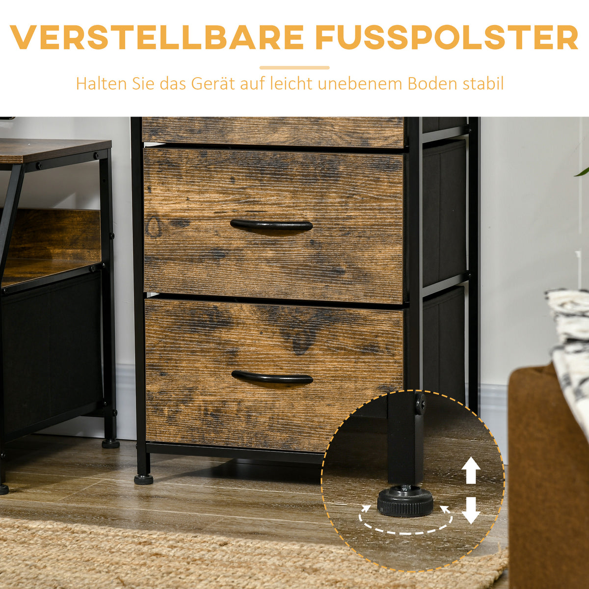 Aufbewahrungsschrank mit 3 Stoffschubladen und 2 Ablagen