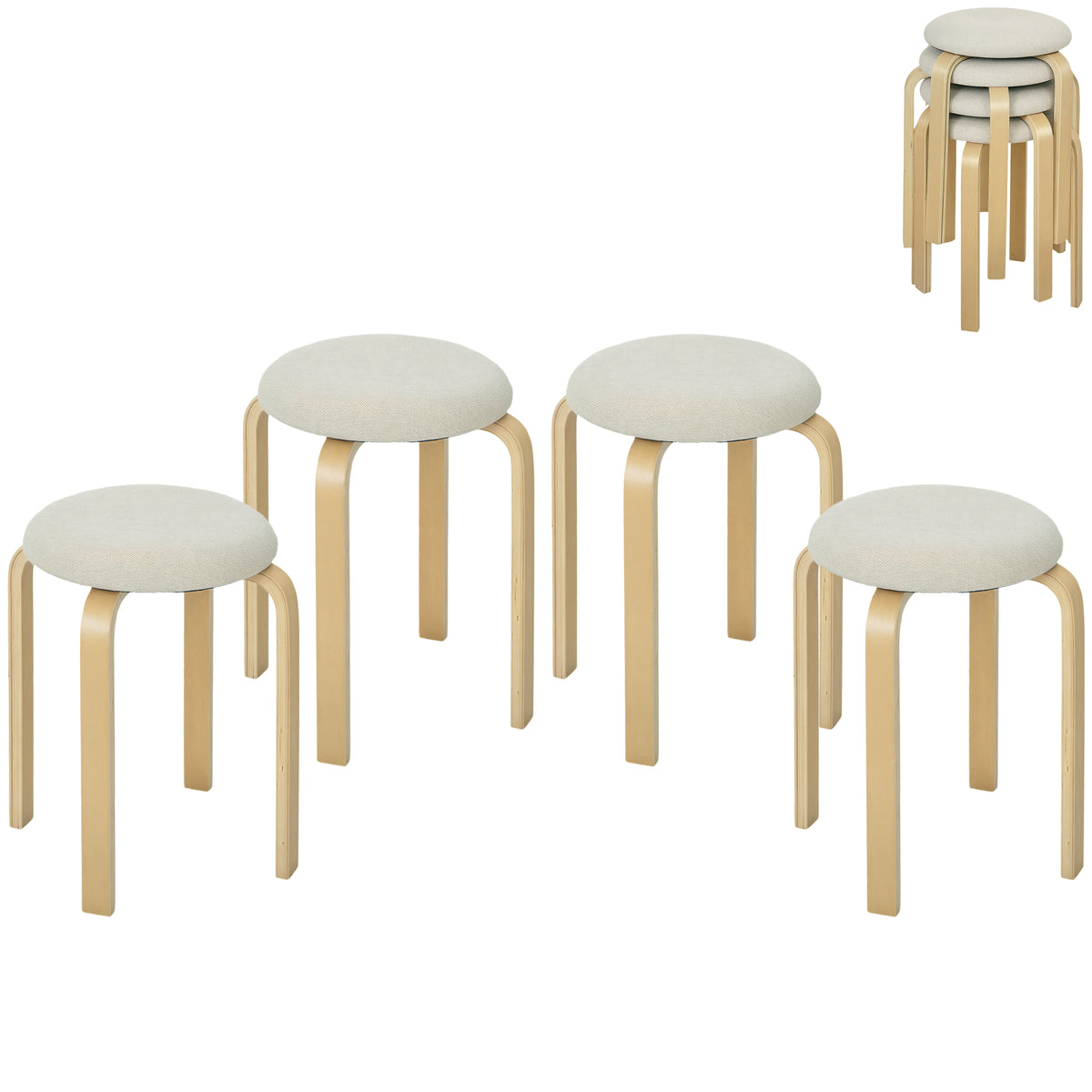 Stapelbare Polsterhocker im 4er-Set