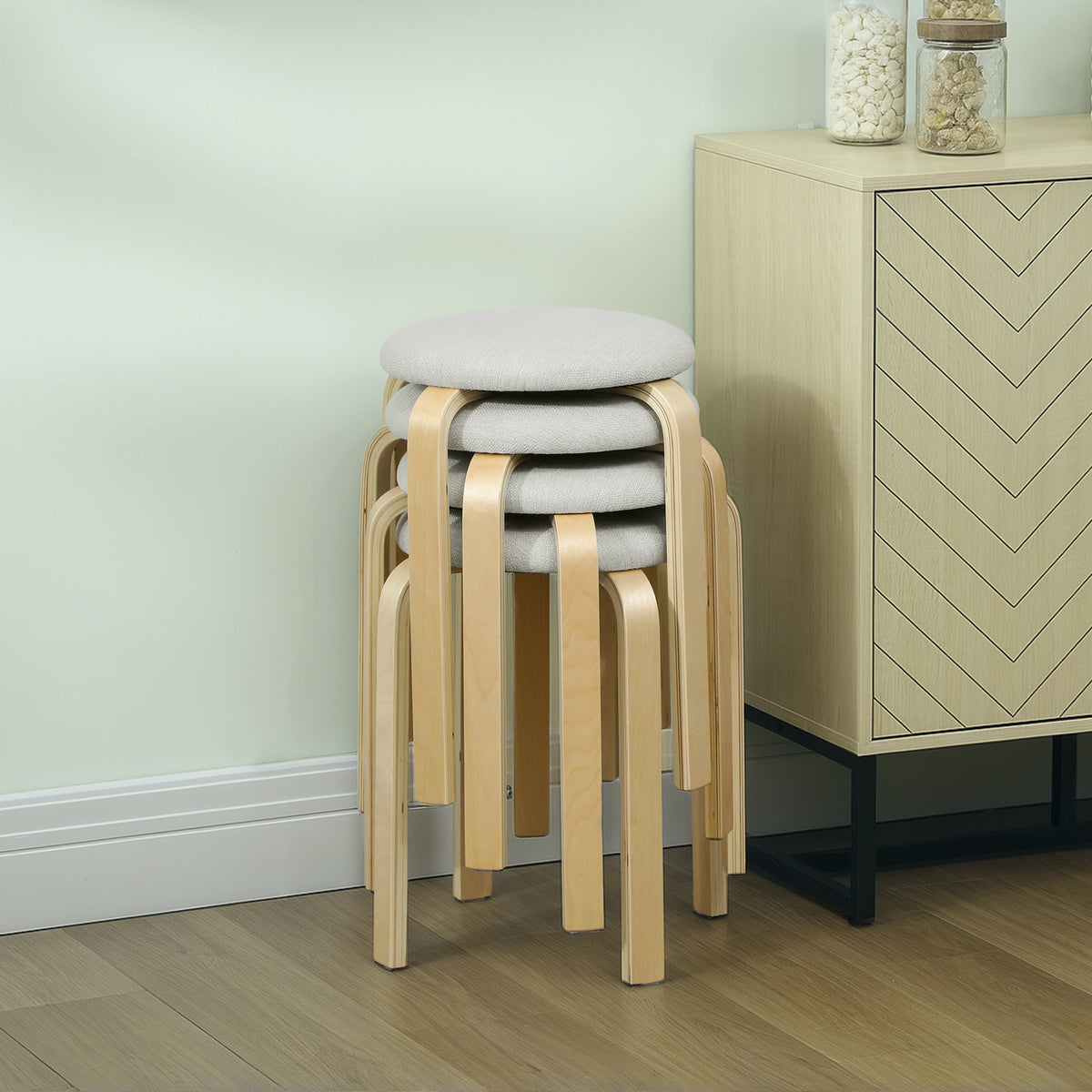 Stapelbare Polsterhocker im 4er-Set