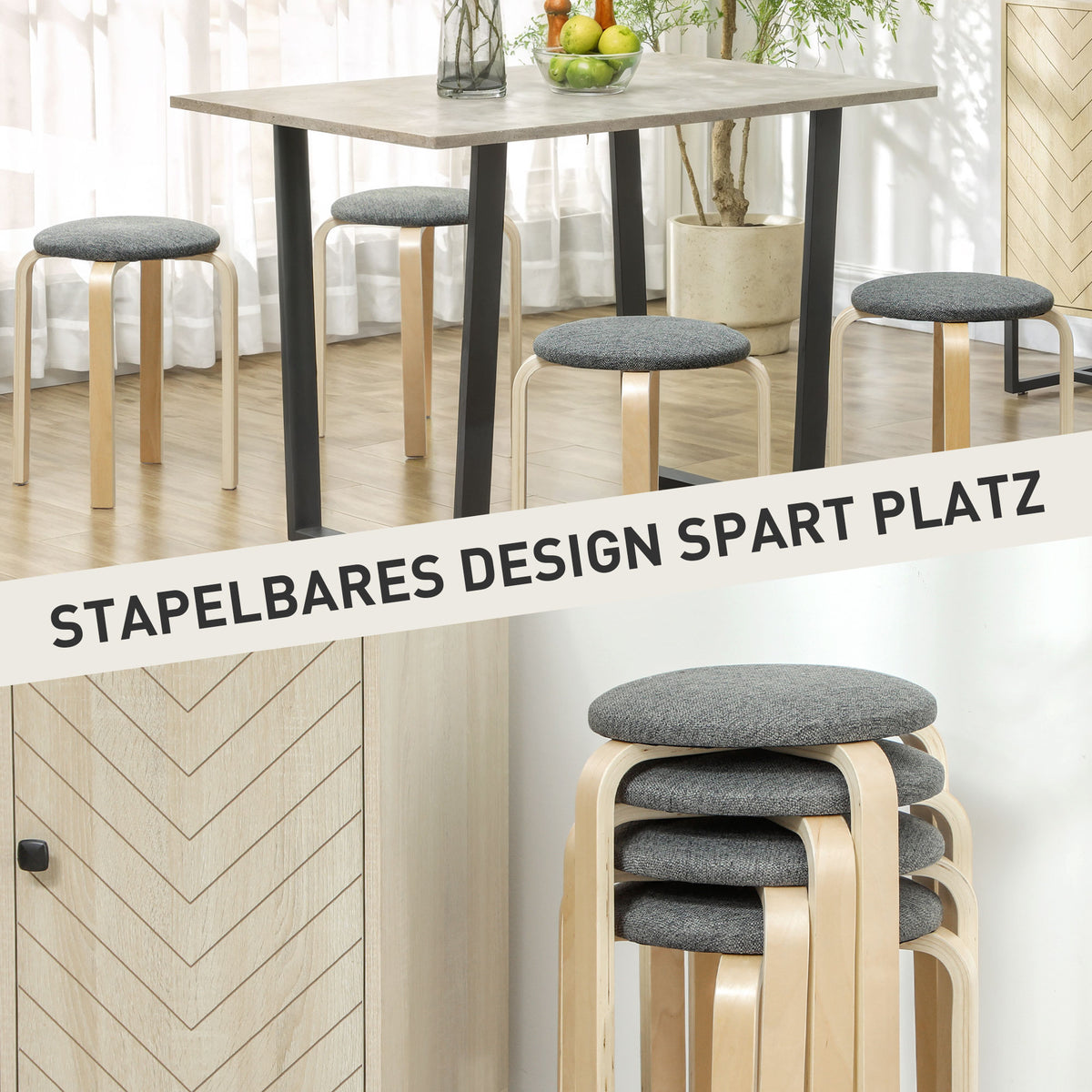 Stapelbare Polsterhocker im 4er-Set