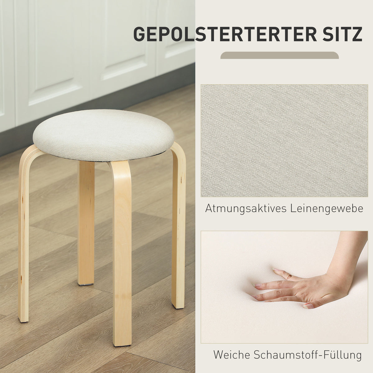 Stapelbare Polsterhocker im 4er-Set