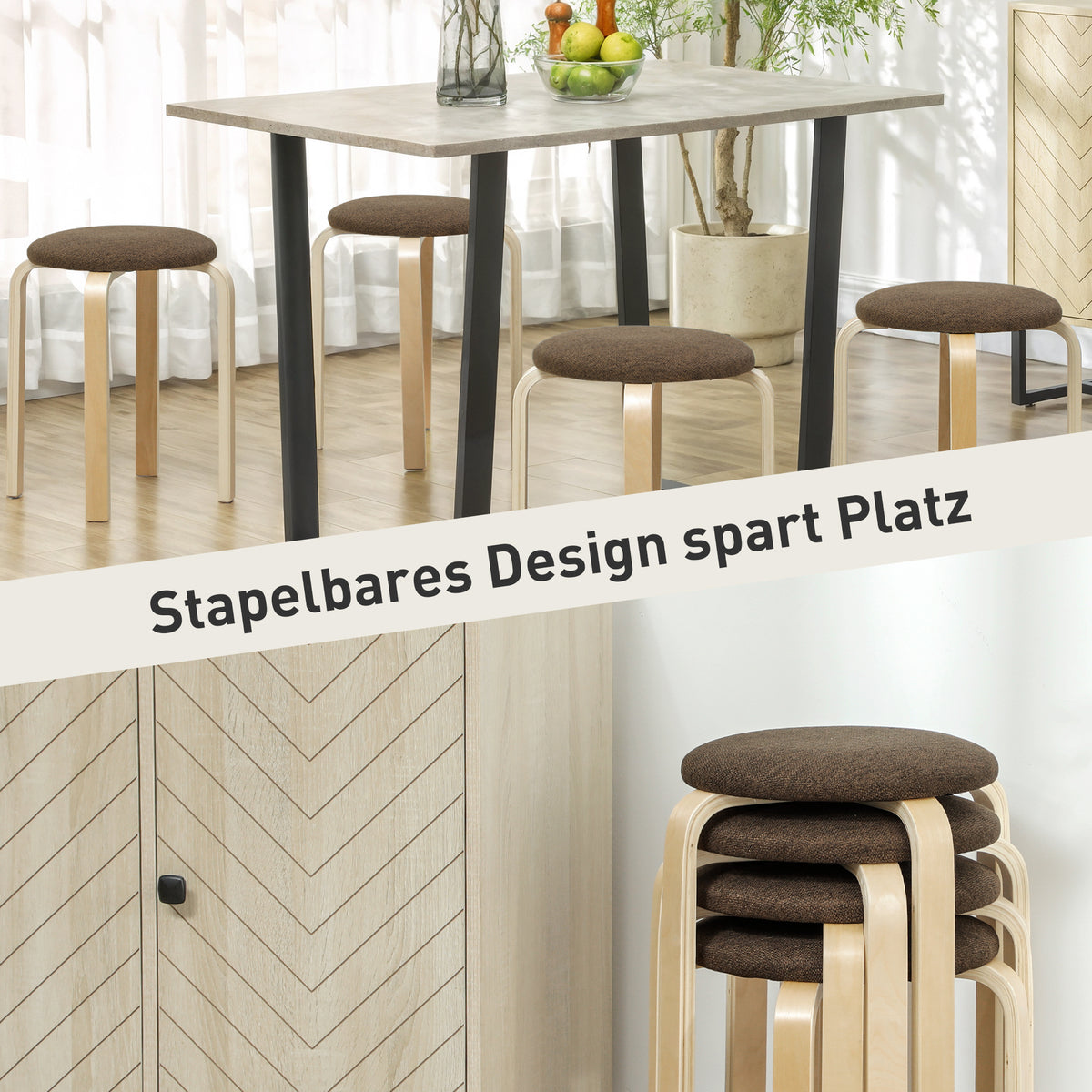 Stapelbare Polsterhocker im 4er-Set