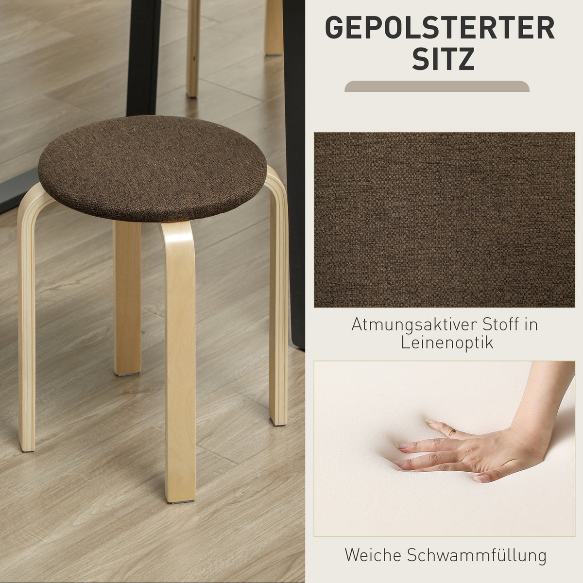 Stapelbare Polsterhocker im 4er-Set