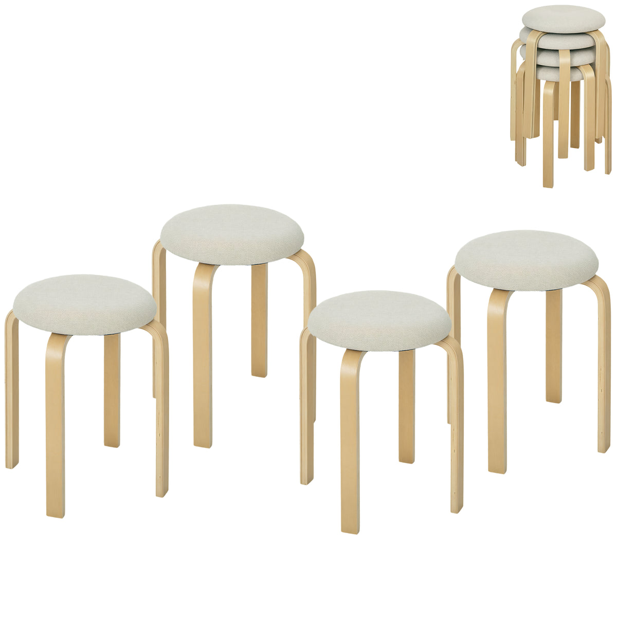 Stapelbare Polsterhocker im 4er-Set