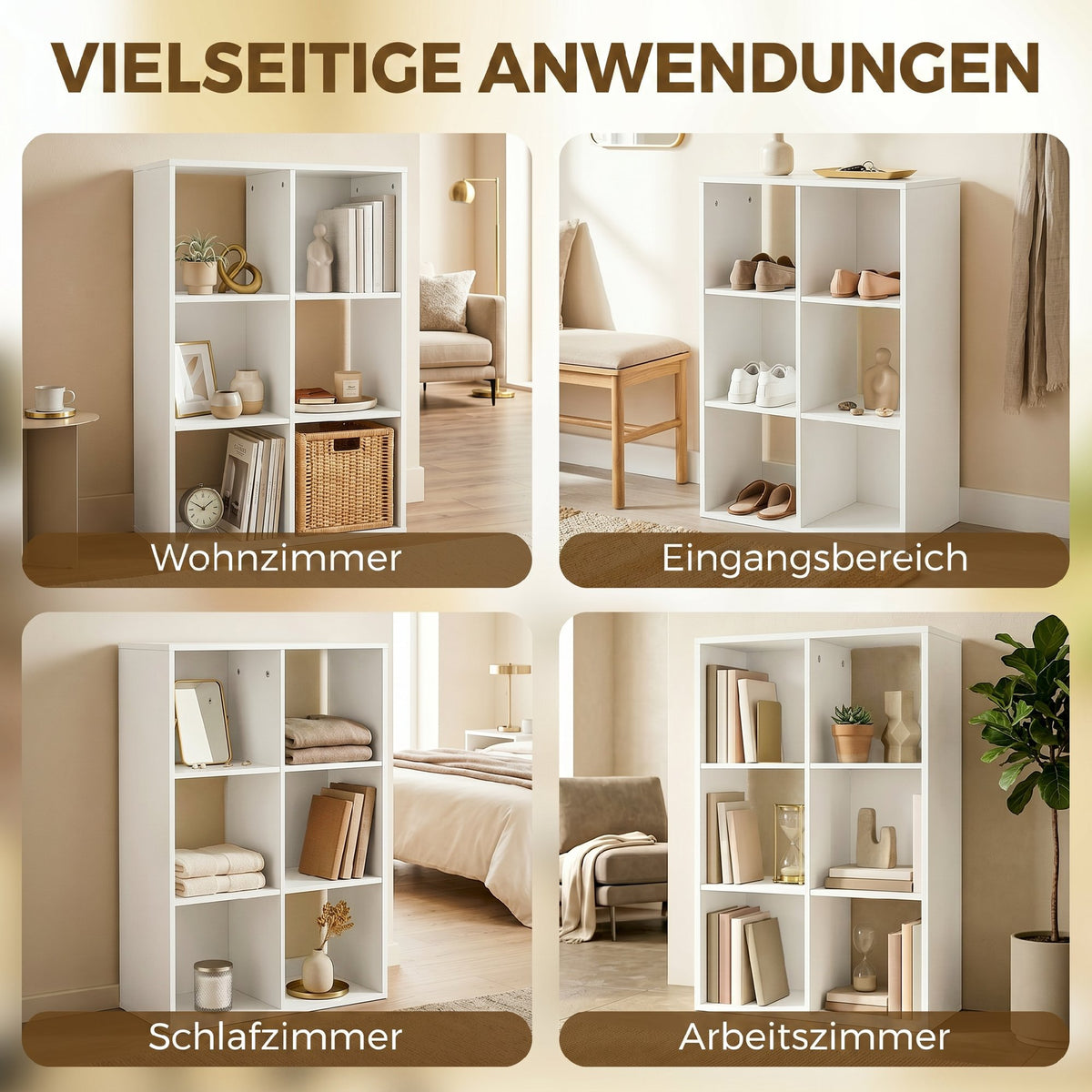 Würfelregal mit 6 Fächern und Kippschutz