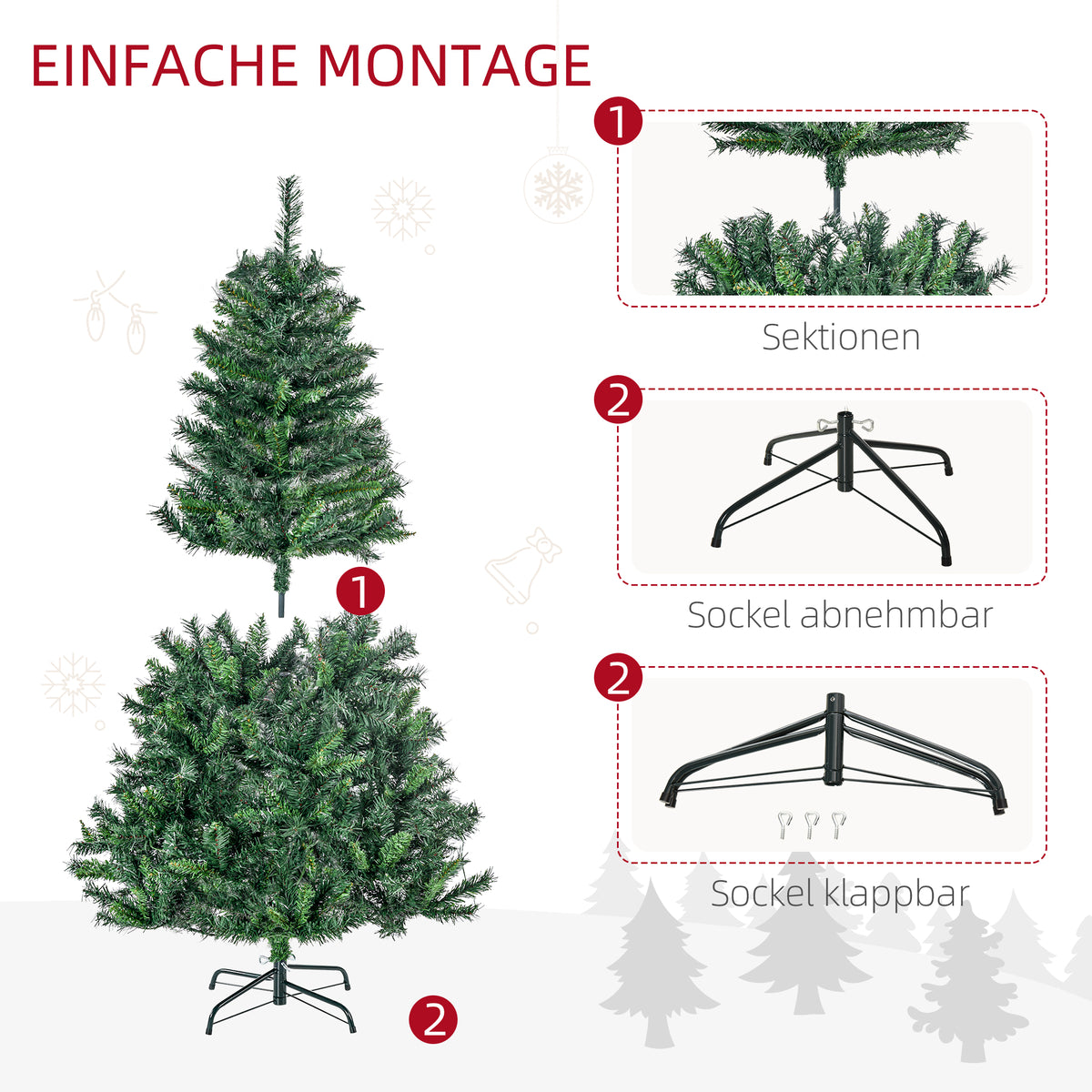Künstlicher Weihnachtsbaum mit LED-Lichterkette und Schmuck