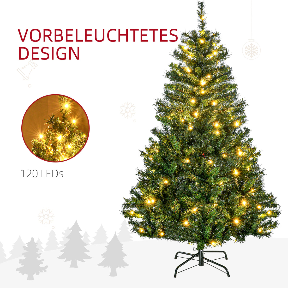 Künstlicher Weihnachtsbaum mit LED-Lichterkette und Schmuck
