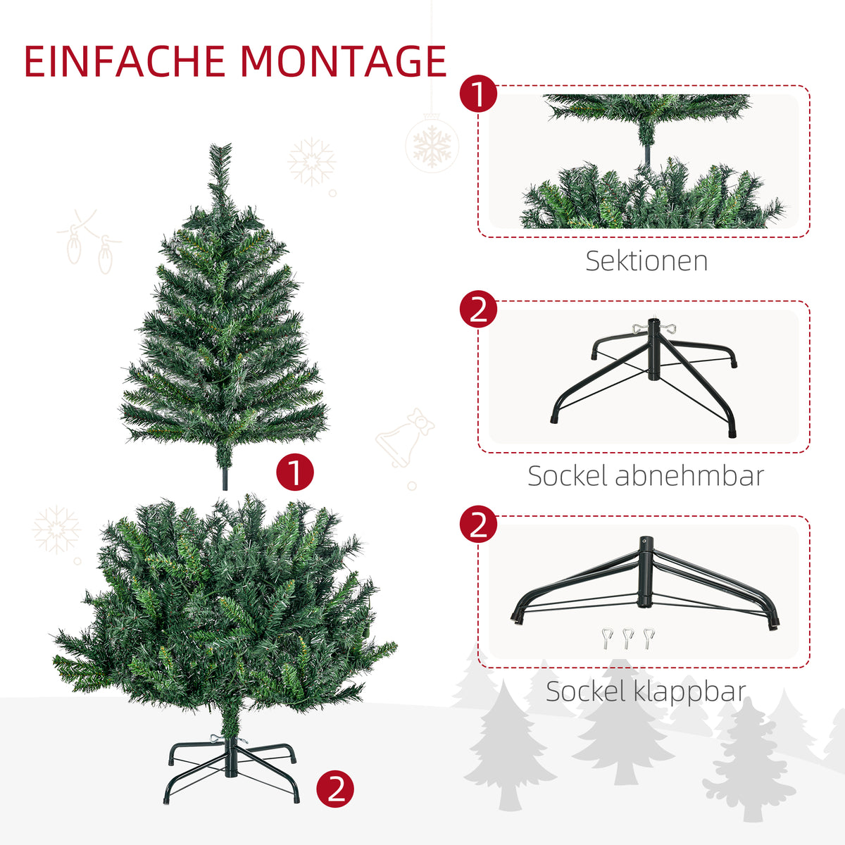 Künstlicher Weihnachtsbaum mit LED-Lichterkette und Schmuck