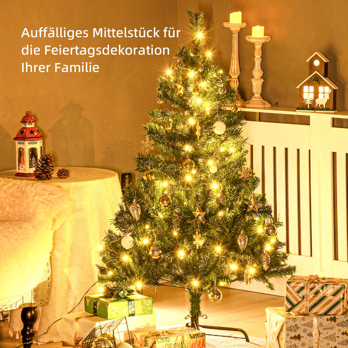 Künstlicher Weihnachtsbaum mit LED-Lichterkette und Schmuck