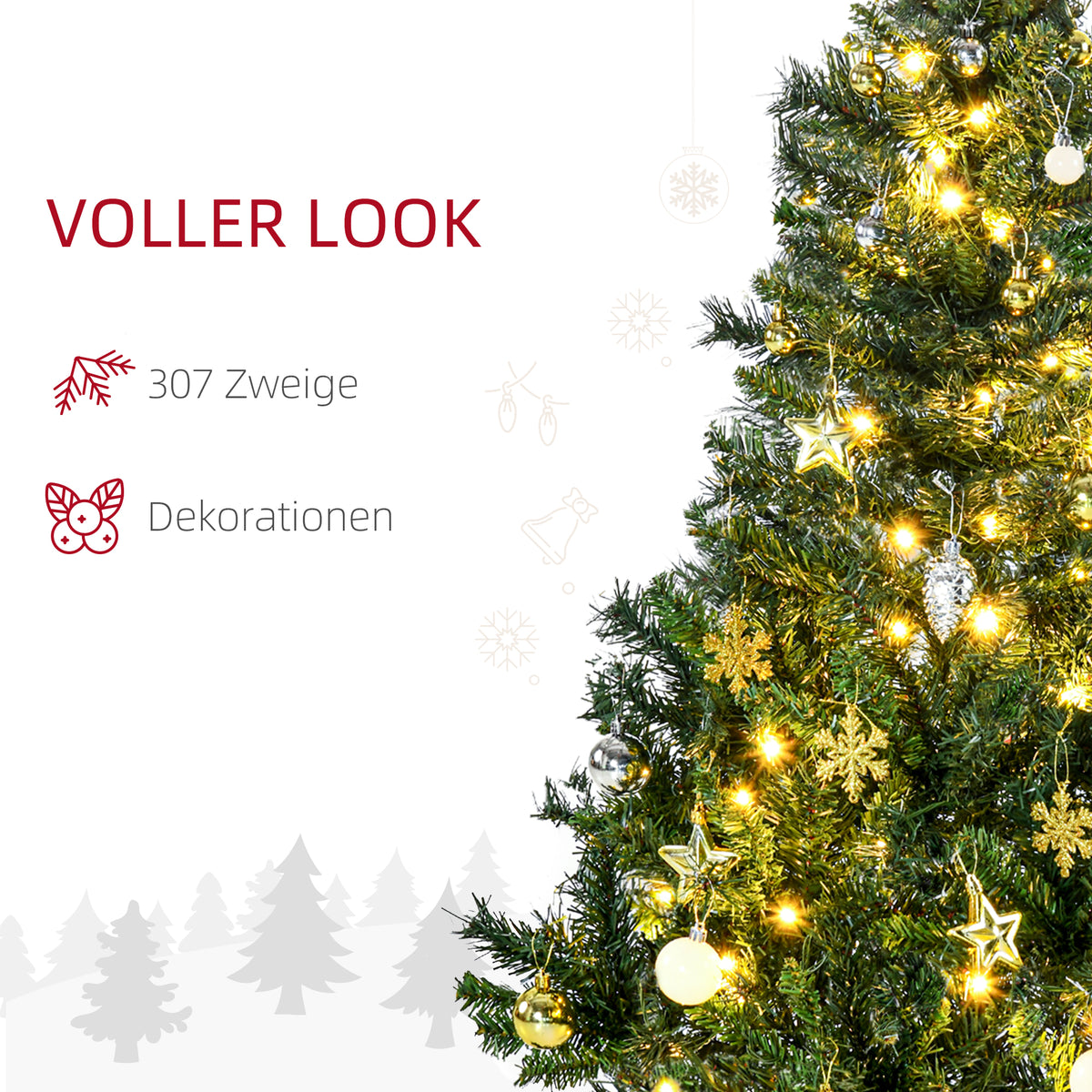 Künstlicher Weihnachtsbaum mit LED-Lichterkette und Schmuck