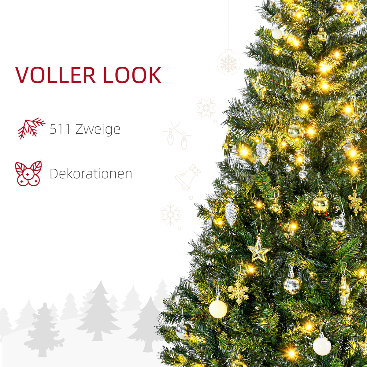 Künstlicher Weihnachtsbaum mit LED-Lichterkette und Schmuck