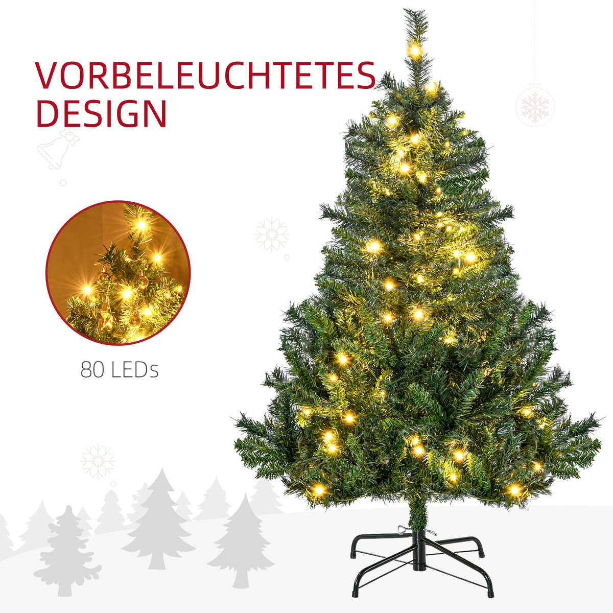 Künstlicher Weihnachtsbaum mit LED-Lichterkette und Schmuck