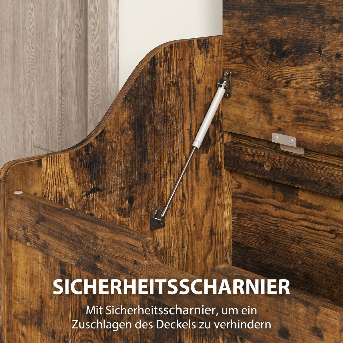 Aufbewahrungstruhe mit Sicherheits-Scharnier
