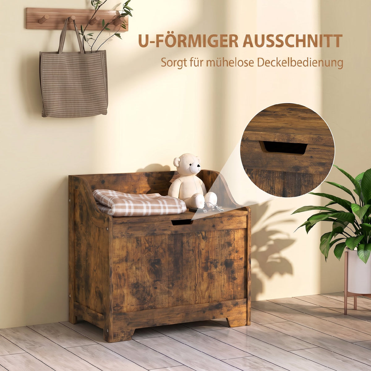 Aufbewahrungstruhe mit Sicherheits-Scharnier