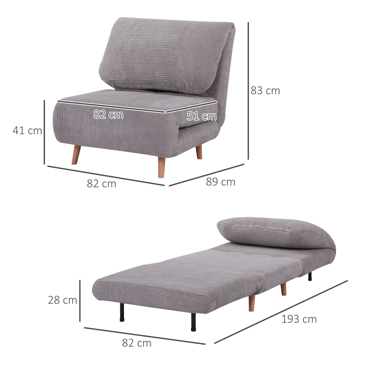 2-in-1-Schlafsessel mit verstellbarer Rückenlehne