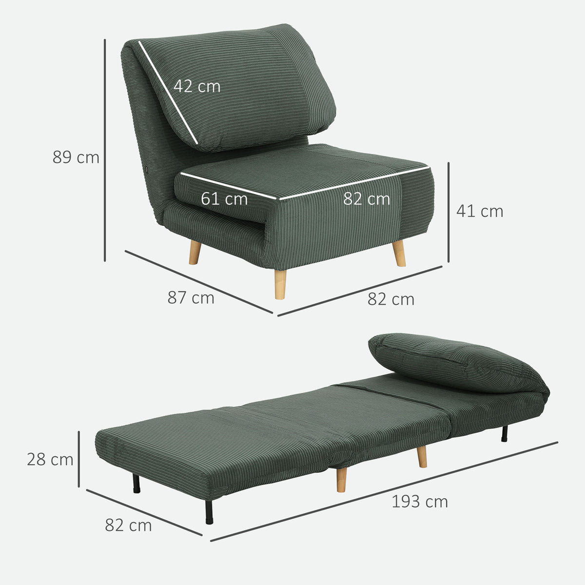 2-in-1-Schlafsessel mit verstellbarer Rückenlehne