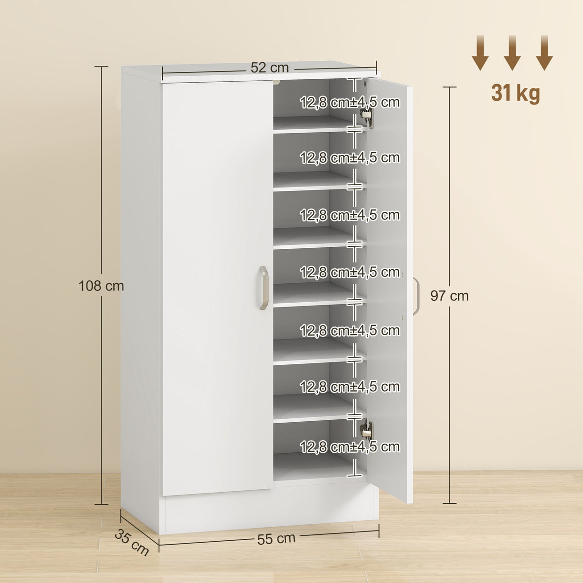 Schuhschrank mit verstellbaren Böden und Soft-Close