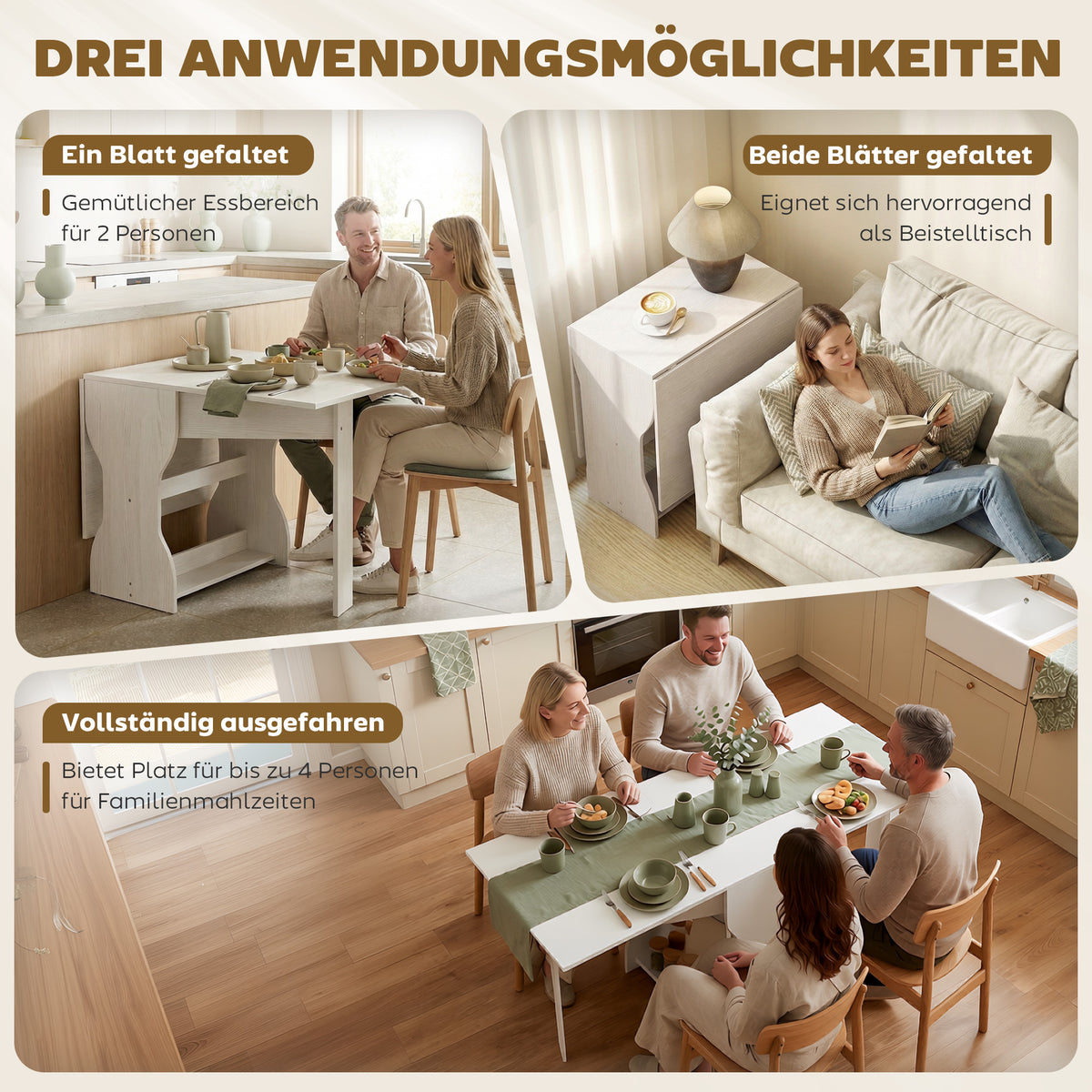 Klappbarer Esstisch mit Ablage für kleine Räume