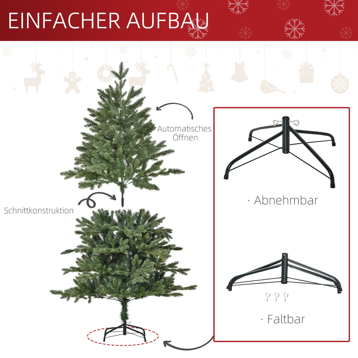 Künstlicher Weihnachtsbaum mit 444 Spitzen und Metallständer