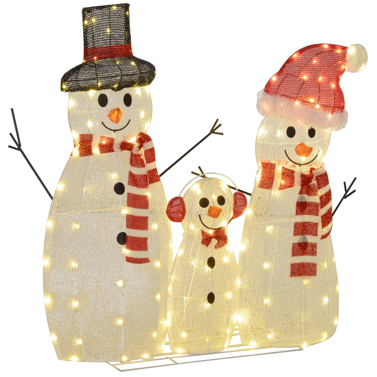 Beleuchtete Schneemannfamilie mit warmweißen LEDs