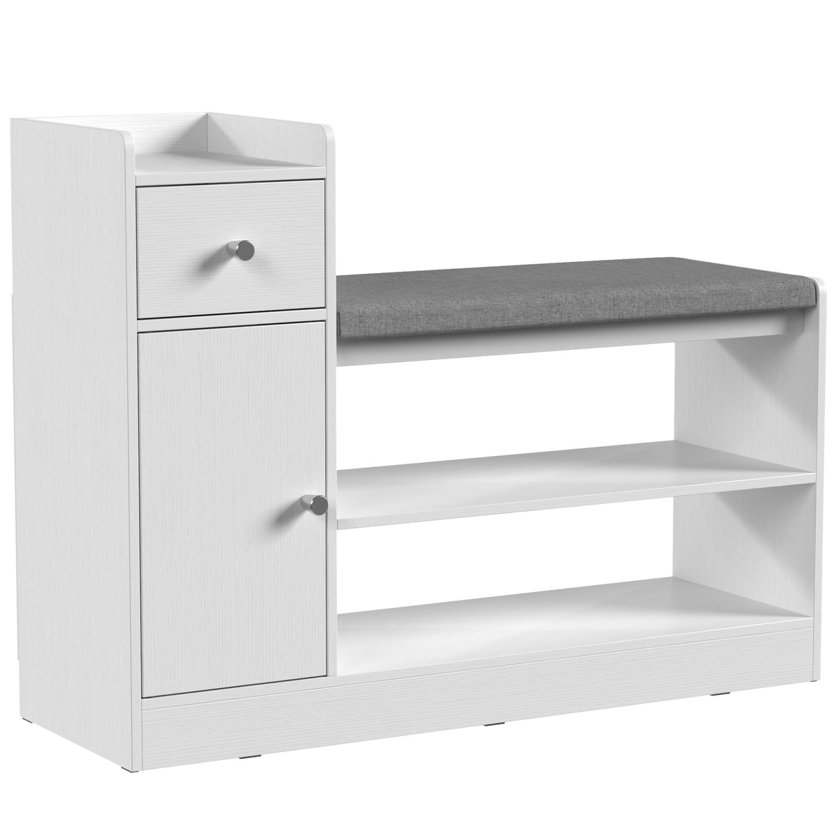 Schuhbank mit Sitzkissen, Schublade und Ablagen