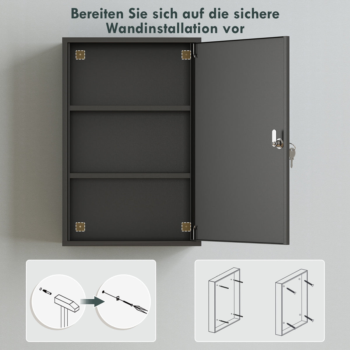 Wand-Medikamentenschrank aus Metall mit Schloss