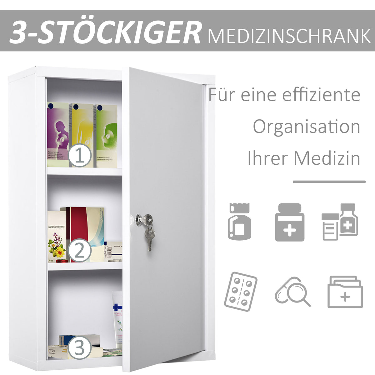 Wand-Medizinschrank aus Metall mit Schloss