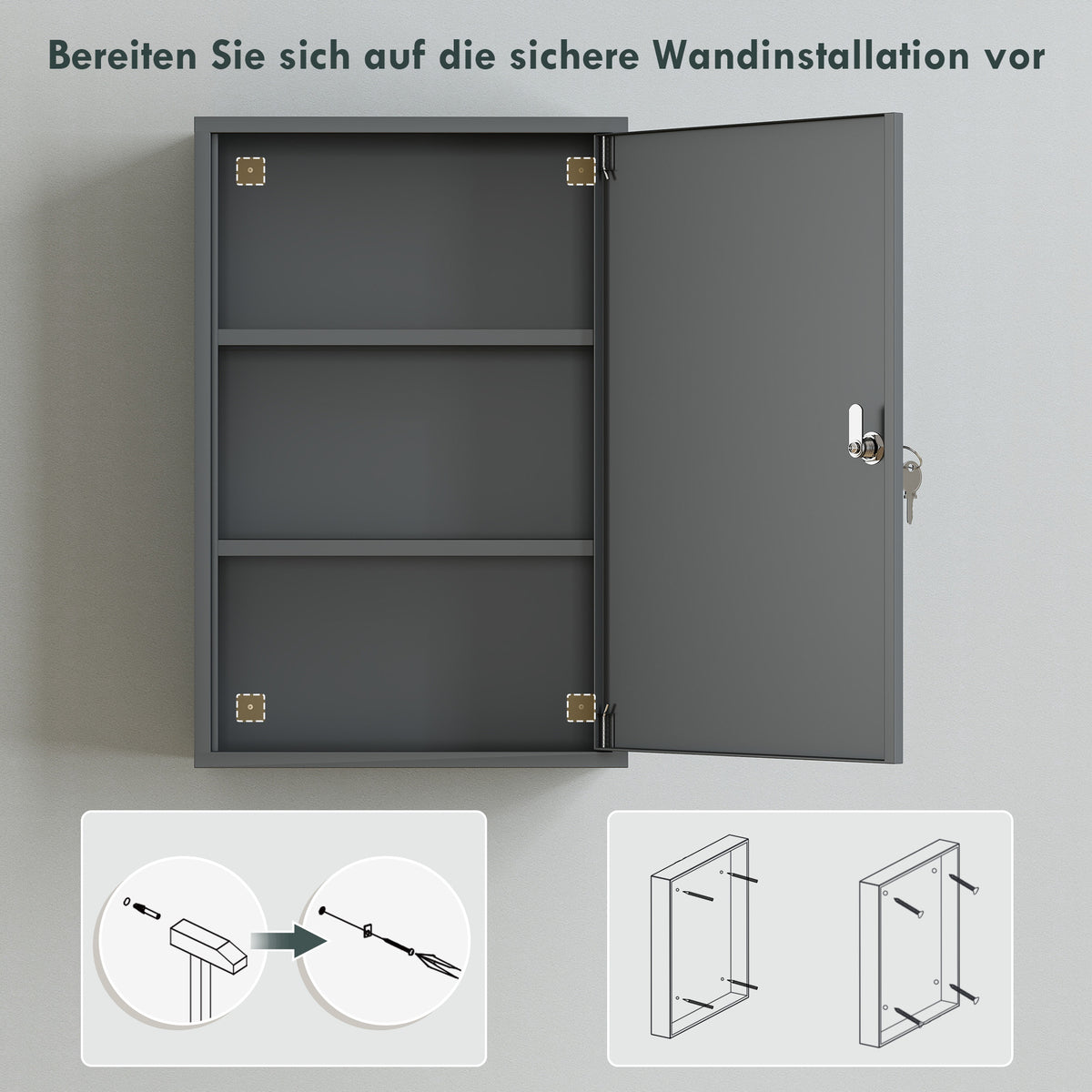 Wand-Medizinschrank aus Metall mit Schloss