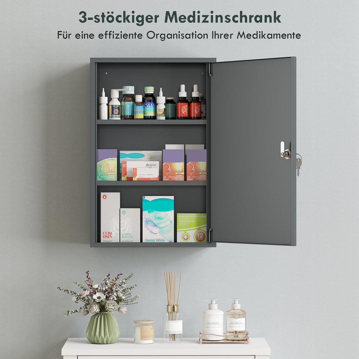 Wand-Medizinschrank aus Metall mit Schloss