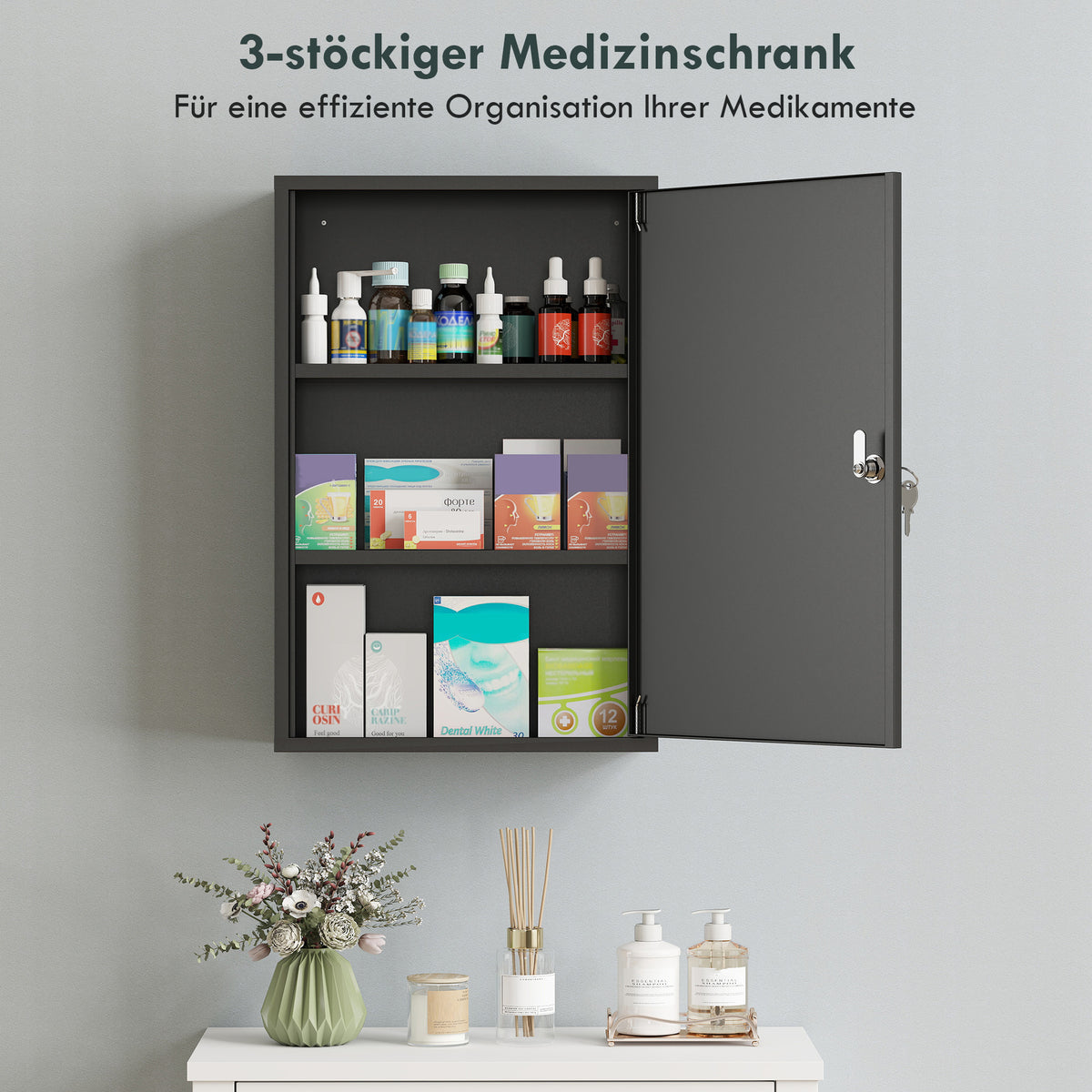 Wand-Medikamentenschrank aus Metall mit Schloss