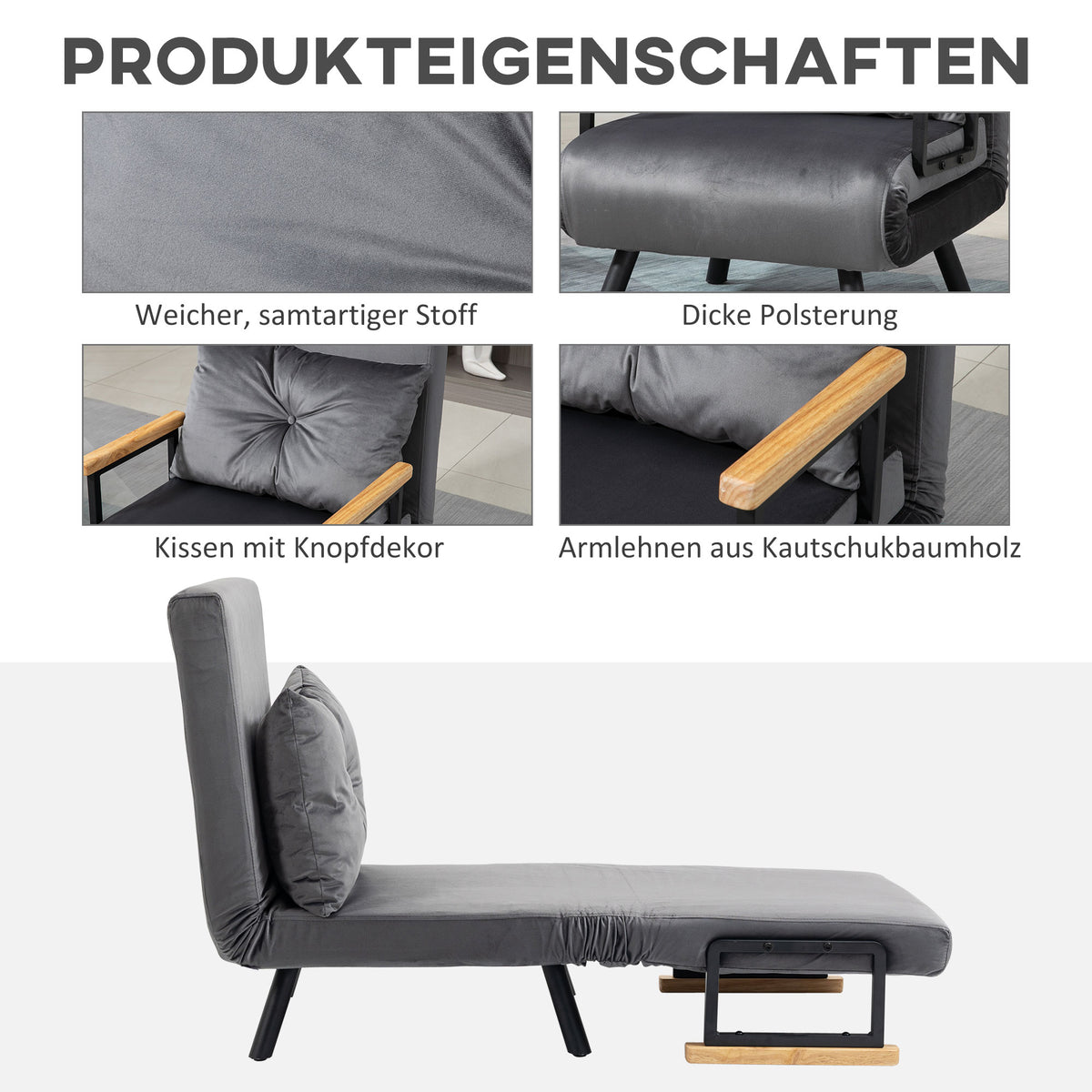 Schlafsessel mit verstellbarer Rückenlehne und Kissen