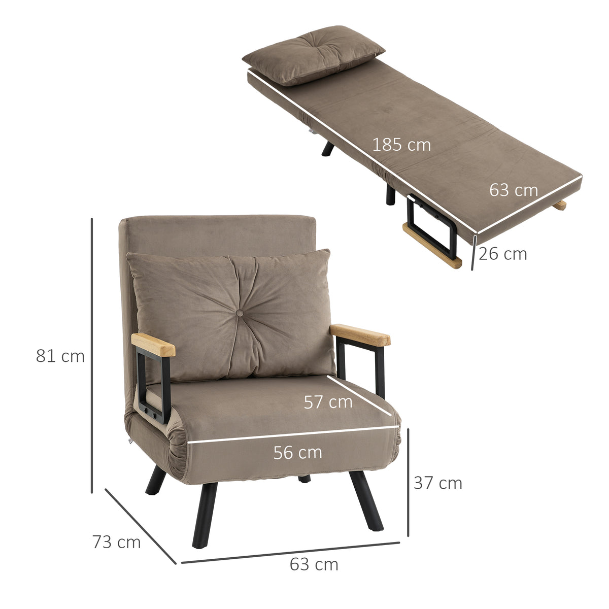Schlafsessel mit verstellbarer Rückenlehne und Kissen