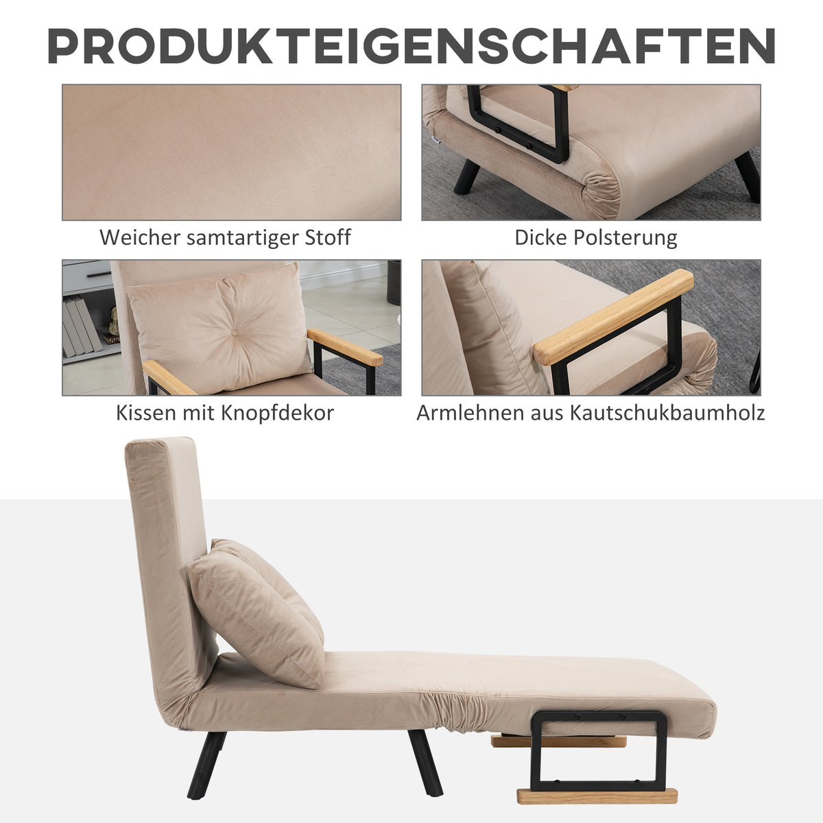 Schlafsessel mit verstellbarer Rückenlehne und Kissen