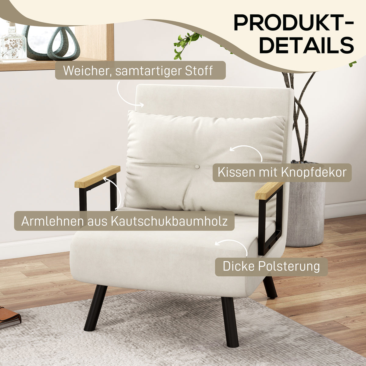 Schlafsessel mit verstellbarer Rückenlehne und Kissen