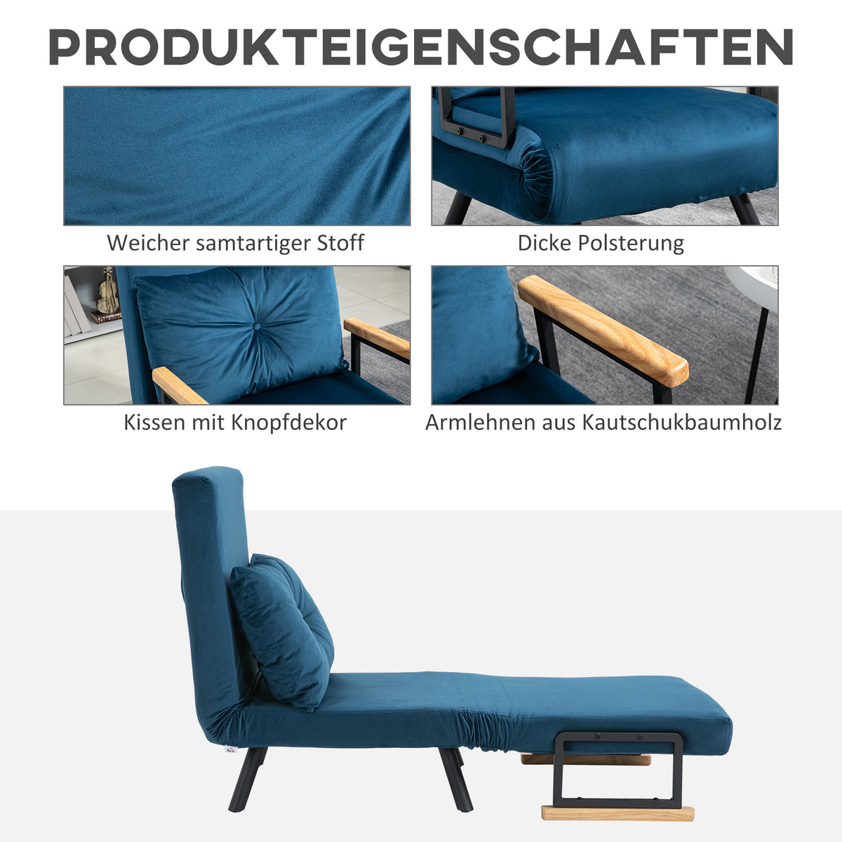 Schlafsessel mit verstellbarer Rückenlehne und Kissen