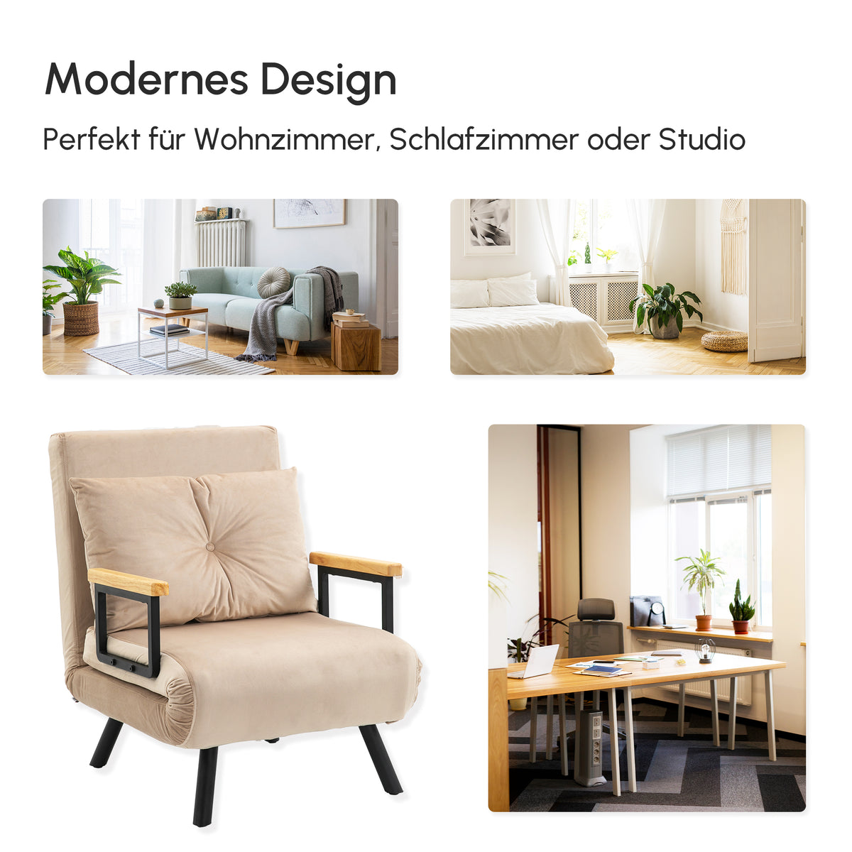 Schlafsessel mit verstellbarer Rückenlehne und Kissen