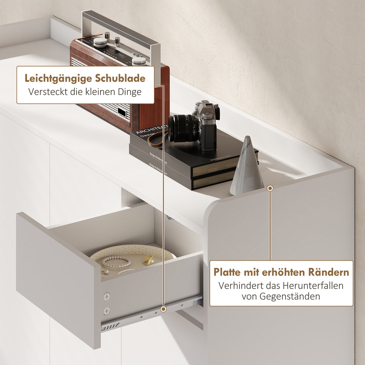Schuhschrank mit 4 Türen, Schublade und offenen Fächern