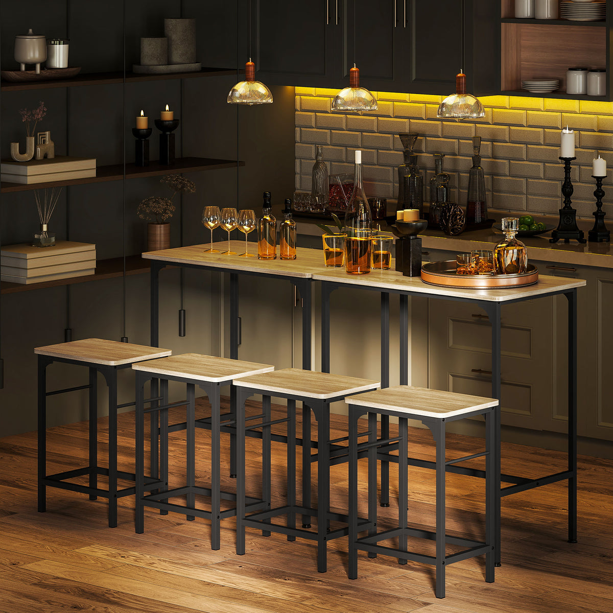 Bartisch-Set mit zwei Barhockern