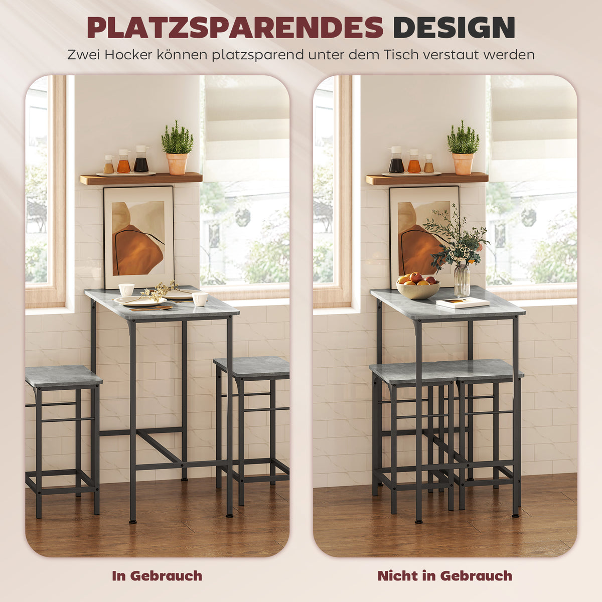 Bartisch-Set mit zwei Barhockern