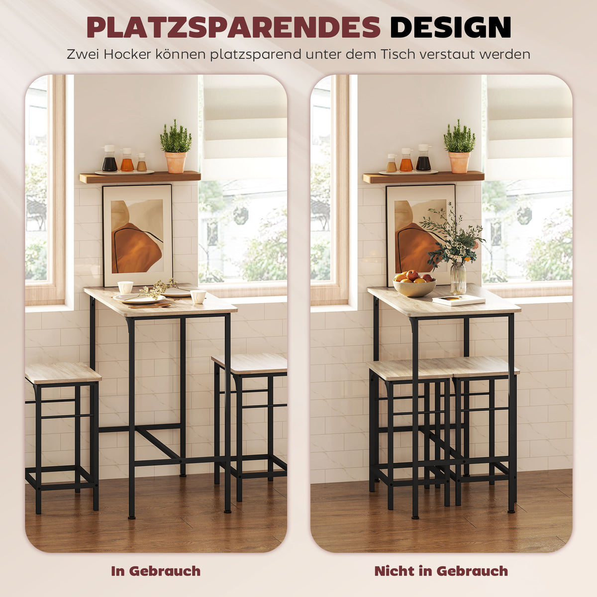 Bartisch-Set mit zwei Barhockern