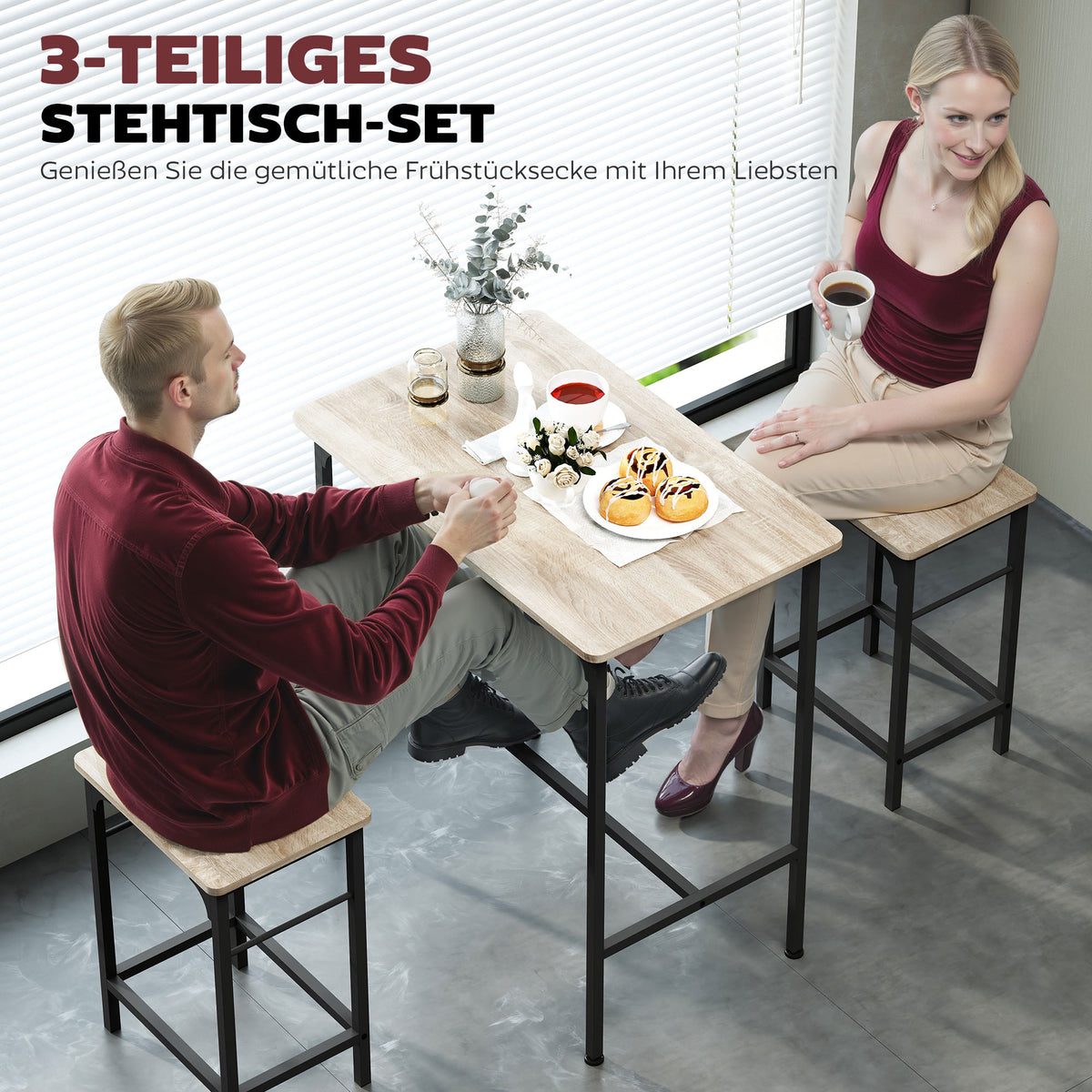 Bartisch-Set mit zwei Barhockern