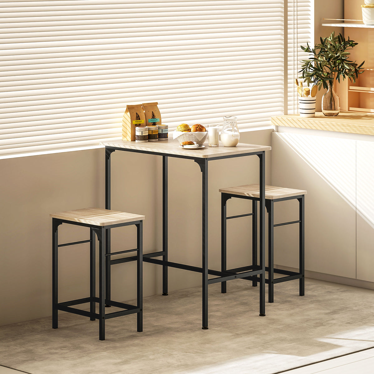 Bartisch-Set mit zwei Barhockern