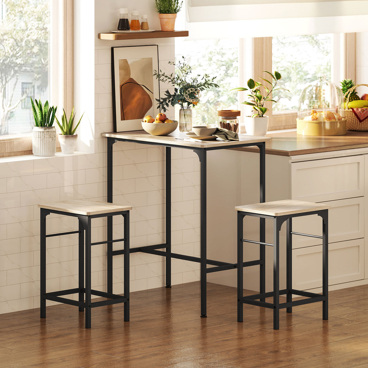 Bartisch-Set mit zwei Barhockern